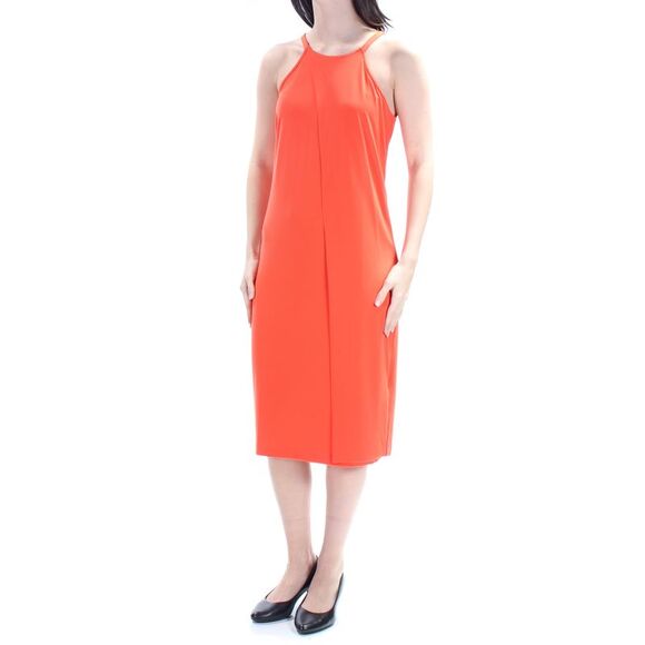 BAR III Womens Orange Sleeveless Halter Below The Knee Sheath Dress Size: S - Picture 2 of 3